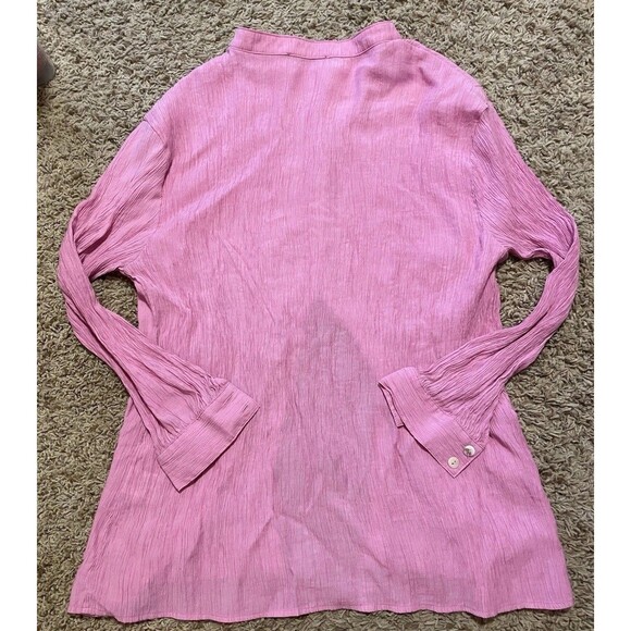 White Fox Womens Take Me Out Oversized Button Down Shirt Crinkle Pink Sz S/M - Picture 4 of 6